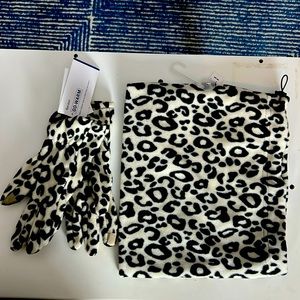 Old Navy Animal Print Gloves with Text Tips and matching Neckwarmer